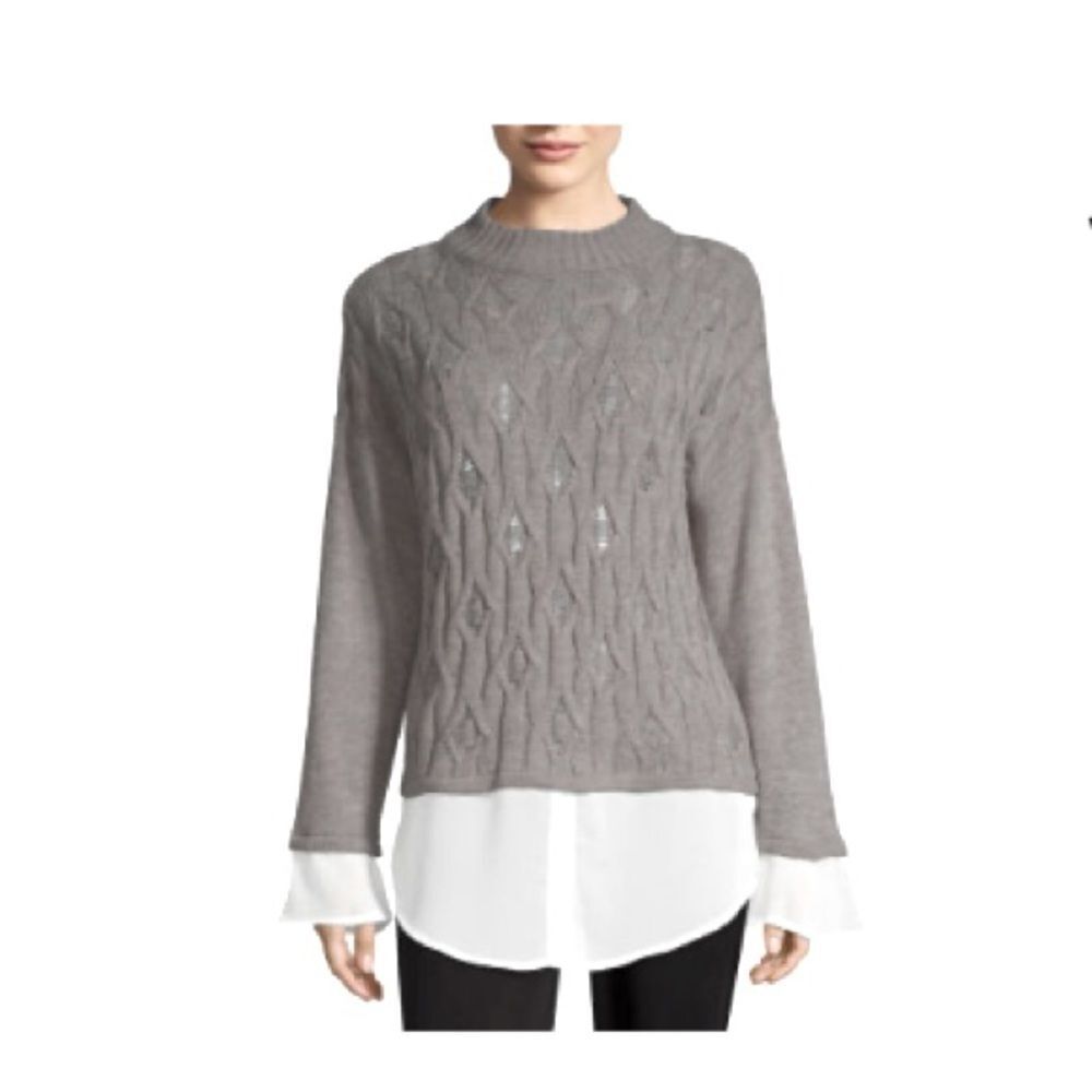 Worthington Womens Mock Neck Long Sleeve Animal Pullover Sweater gray size S